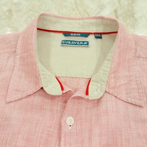 Cubavera Men's Slim‎ Fit Linen Blend Short Sleeve Button Down Shirt; Size XL - Picture 4 of 6